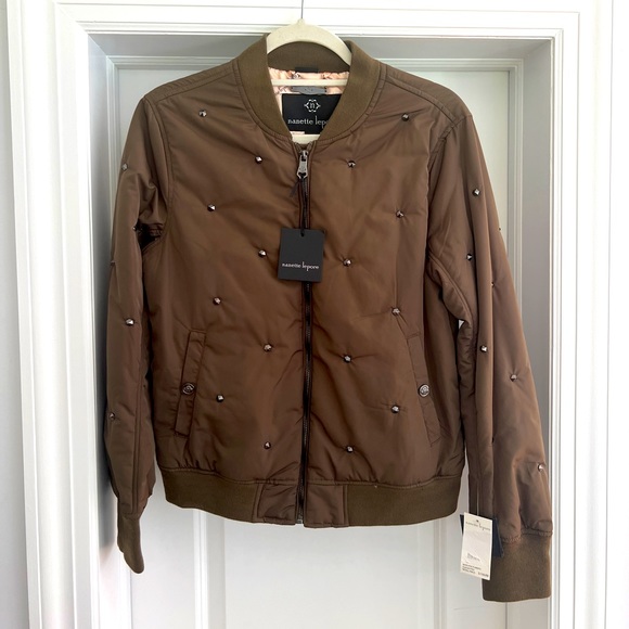 Nanette Lepore Studded Olive Bomber Jacket, Size Medium NWT! - Picture 6 of 13
